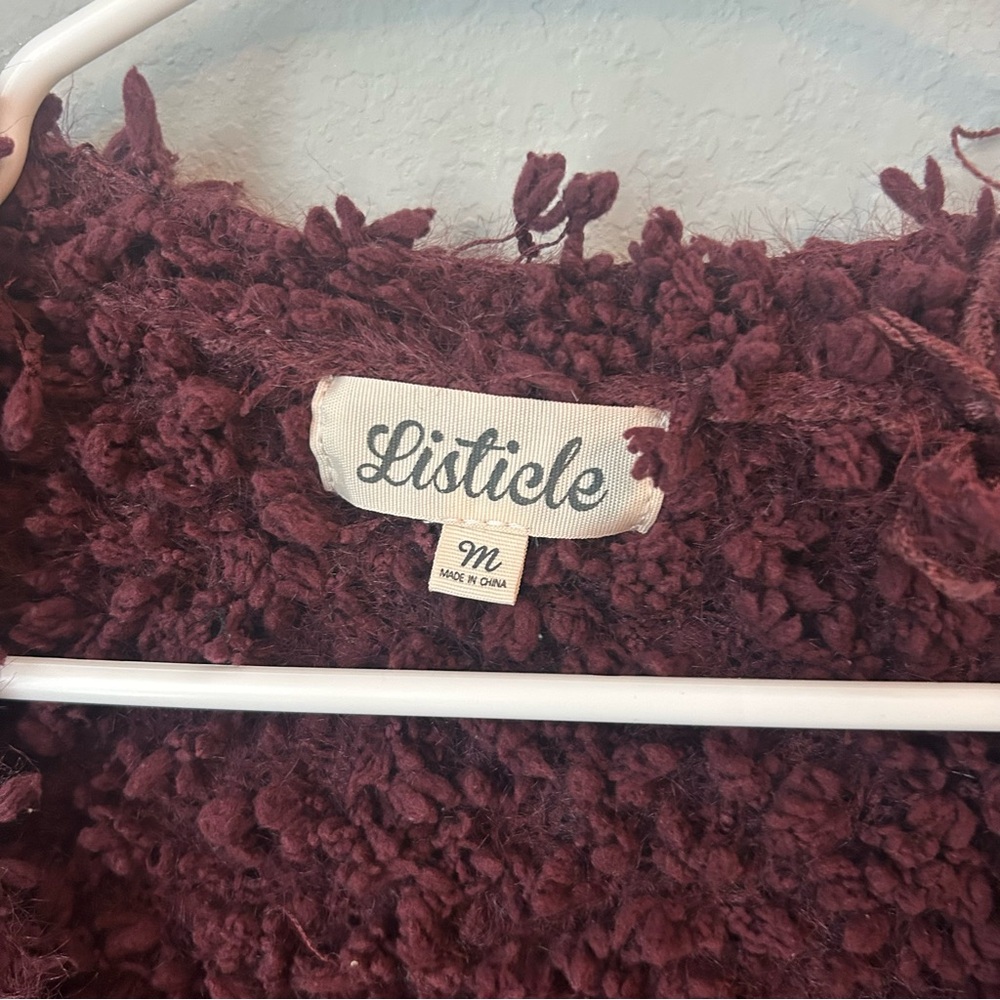 Listicle Burgundy Textured Women's Cardigan - Picture 4 of 6